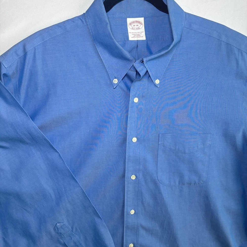 Brooks Brothers Mens Blue Button Down Long Sleeve Non Iron Dress Shirt 18-34